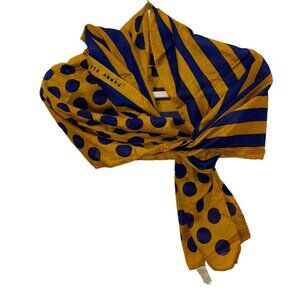 Perry Ellis vintage gold navy blue polka dot stripes scarf 16x64